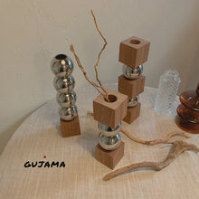 Load image into Gallery viewer, Custom GUJAMA original Nordic geometric solid wood stainless steel flower arrangementware swing home tabletop decorative vase ins