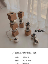 Load image into Gallery viewer, Custom GUJAMA original Nordic geometric solid wood stainless steel flower arrangementware swing home tabletop decorative vase ins