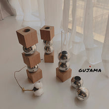 Load image into Gallery viewer, Custom GUJAMA original Nordic geometric solid wood stainless steel flower arrangementware swing home tabletop decorative vase ins