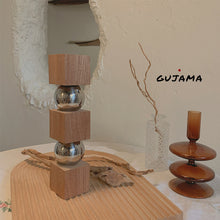 Load image into Gallery viewer, Custom GUJAMA original Nordic geometric solid wood stainless steel flower arrangementware swing home tabletop decorative vase ins