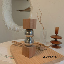 Load image into Gallery viewer, Custom GUJAMA original Nordic geometric solid wood stainless steel flower arrangementware swing home tabletop decorative vase ins
