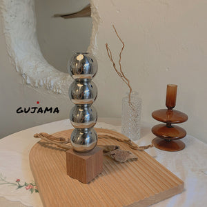 Custom GUJAMA original Nordic geometric solid wood stainless steel flower arrangementware swing home tabletop decorative vase ins